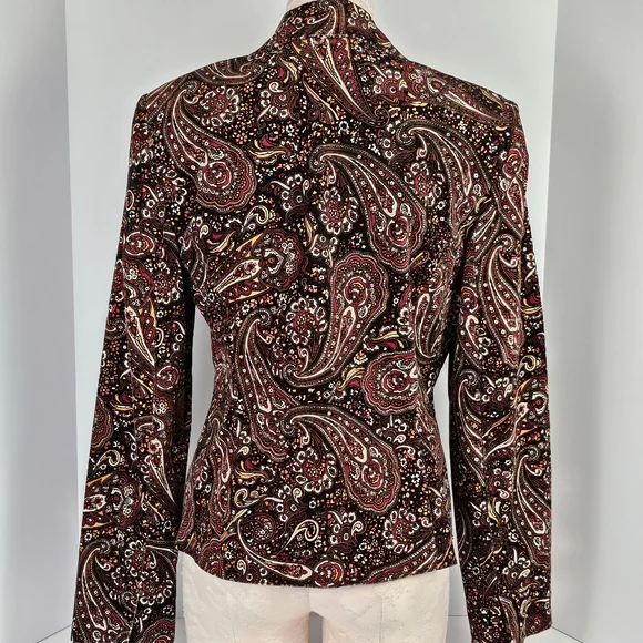 Madison Studio Women 8 Paisley Blazer Jacket Cotton Blend Velvet Look Boho Retro - Picture 3 of 12